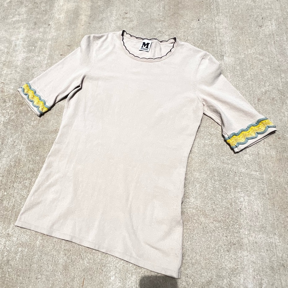Missoni Cream and Yellow Fitted 3/4 Sleeve T-Shirt